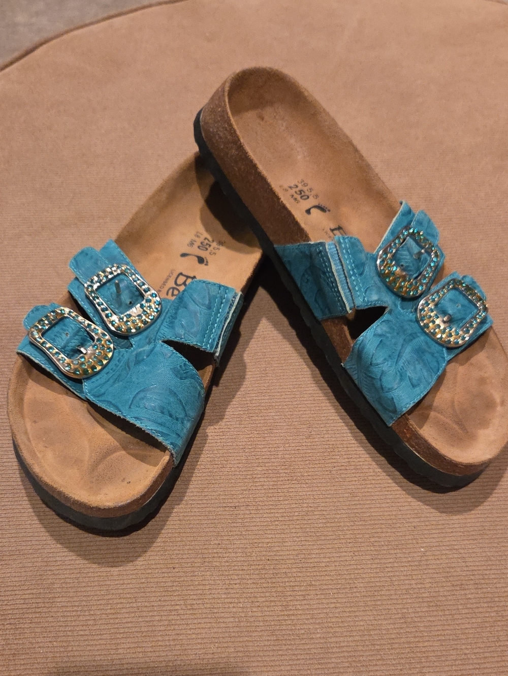 Betula Women's Teal Double-Buckle Slide Sandals with Embellished Buckles Size 39